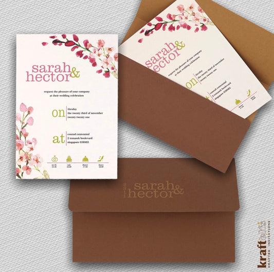 Contemporary floral themed pink bloom wedding cards White