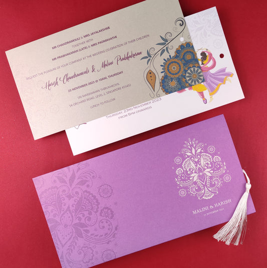 Grand Contemporary Indian Wedding Invitation Cards (multifaith) in Lilac Purple - IN2101