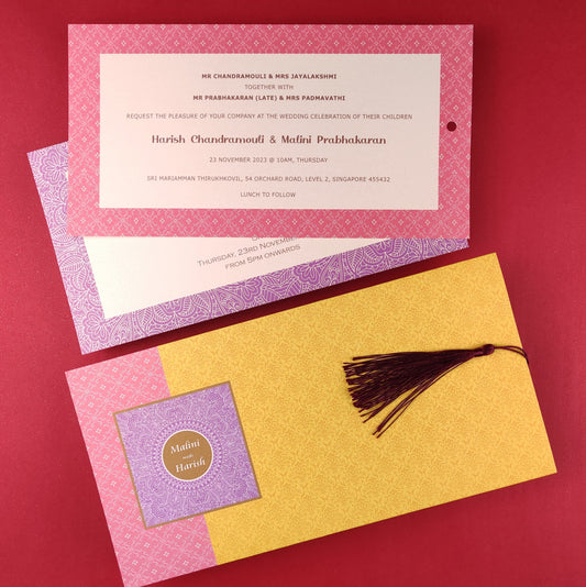 Stunning Handcrafted Indian Wedding Invitation Cards (multifaith) in Golden Yellow - IN2102