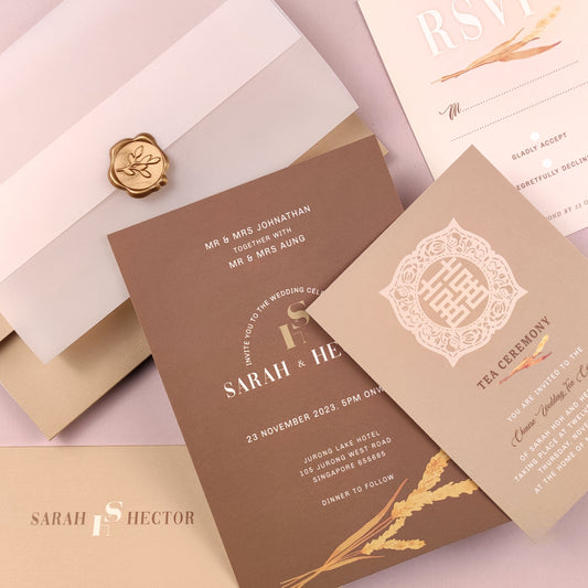 Lavish Tree Brown Wedding Invitation Suite with RSVP Card, Vellum Wrap and Wax Seal with Matching Envelope