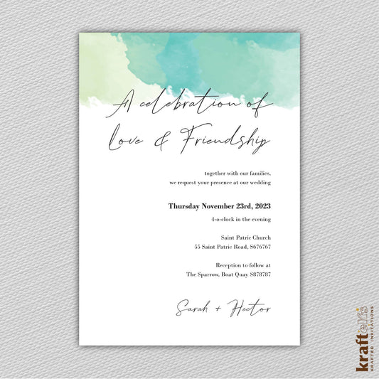 Contemporary beach themed wedding invitations- turquoise rhapsody 