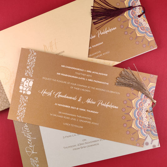 classic Indian wedding invitation cards in beach sand colour