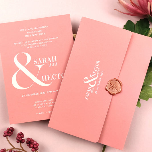 elegant classic wedding cards in peach-pink cards